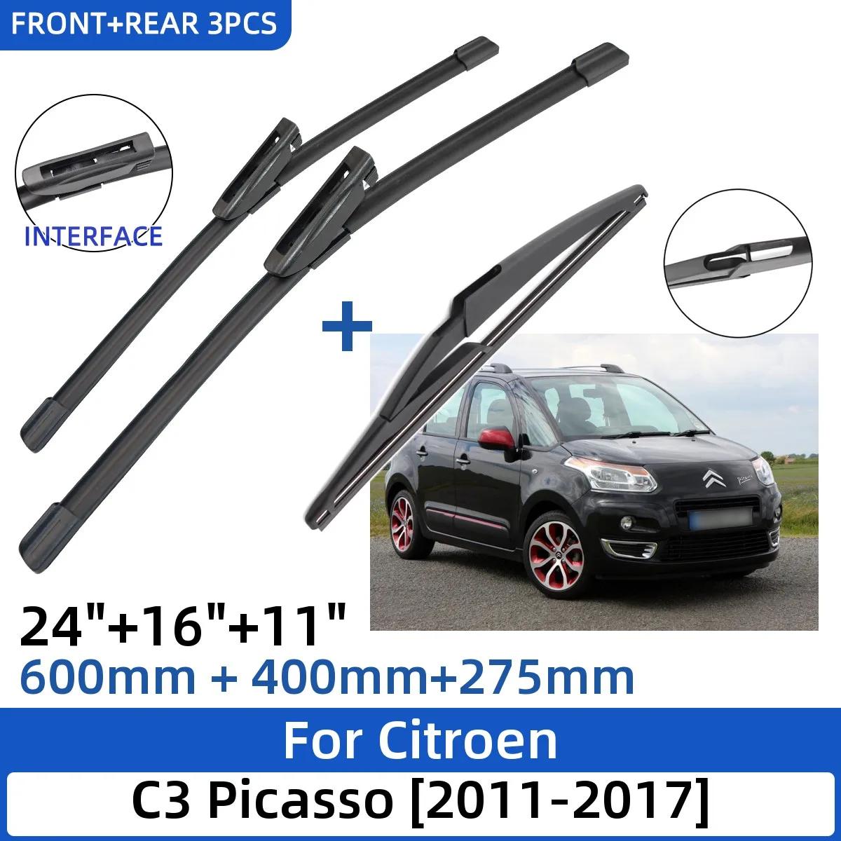 

For Citroen C3 Picasso 2011-2017 24 +16 +11 Front Rear Wiper Blades Windshield Windscreen Window Cutter Accessories 2016 2017 чёрный