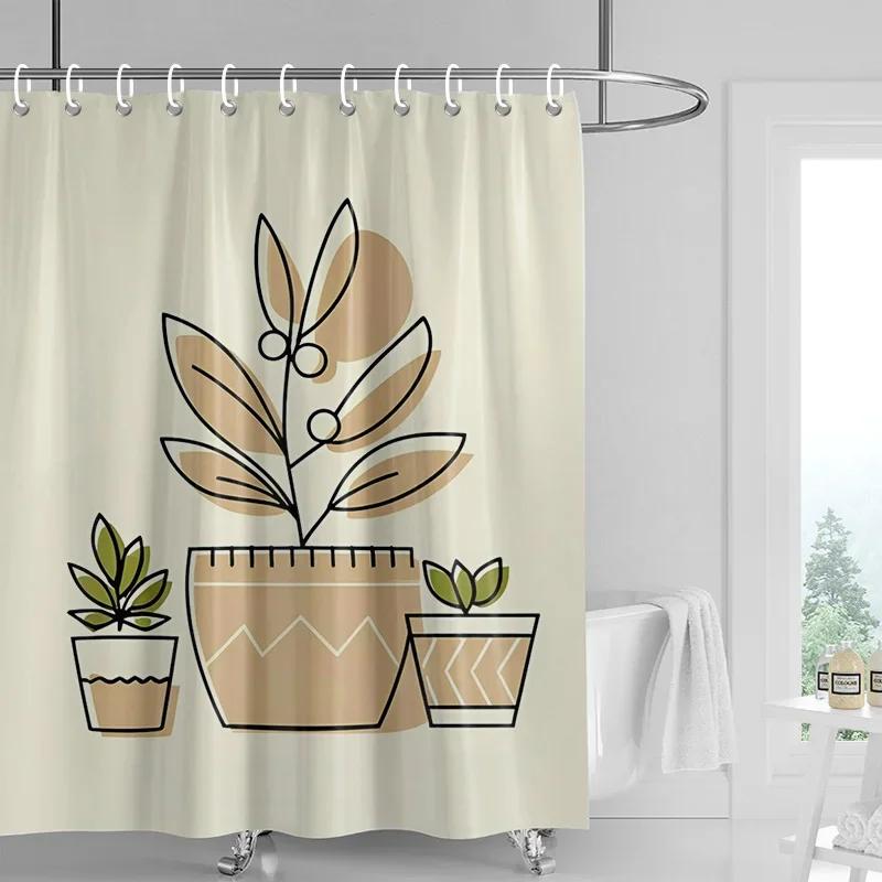 וילון מקלחת מורנדי צבעוני מופשט דמות צמח עמיד למים עמיד בפני טחב בסגנון נורדי וילון מקלחת דקורטיבי לחדר אמבטיה