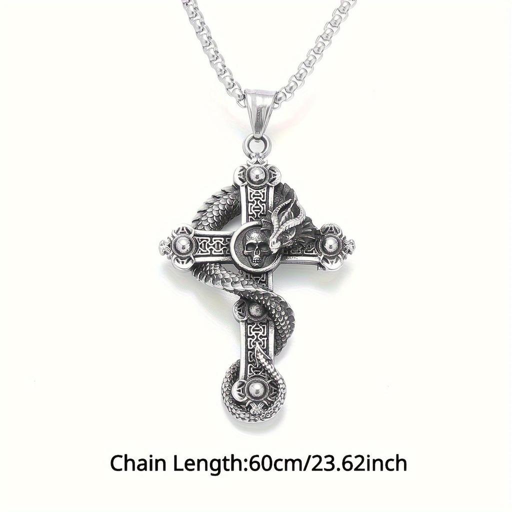 Cross Pendant Dragon Crucifixo Menn Halskjede Kjede Religion Rock Punk Rap for Biker Mannlig Smykker Gave