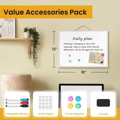 With 3 Markers & 4 Magnets Dry Erase Board Wall Mounted Double-Sided Whiteboard 16" X 12" Magnetic Graffiti Drawing Board