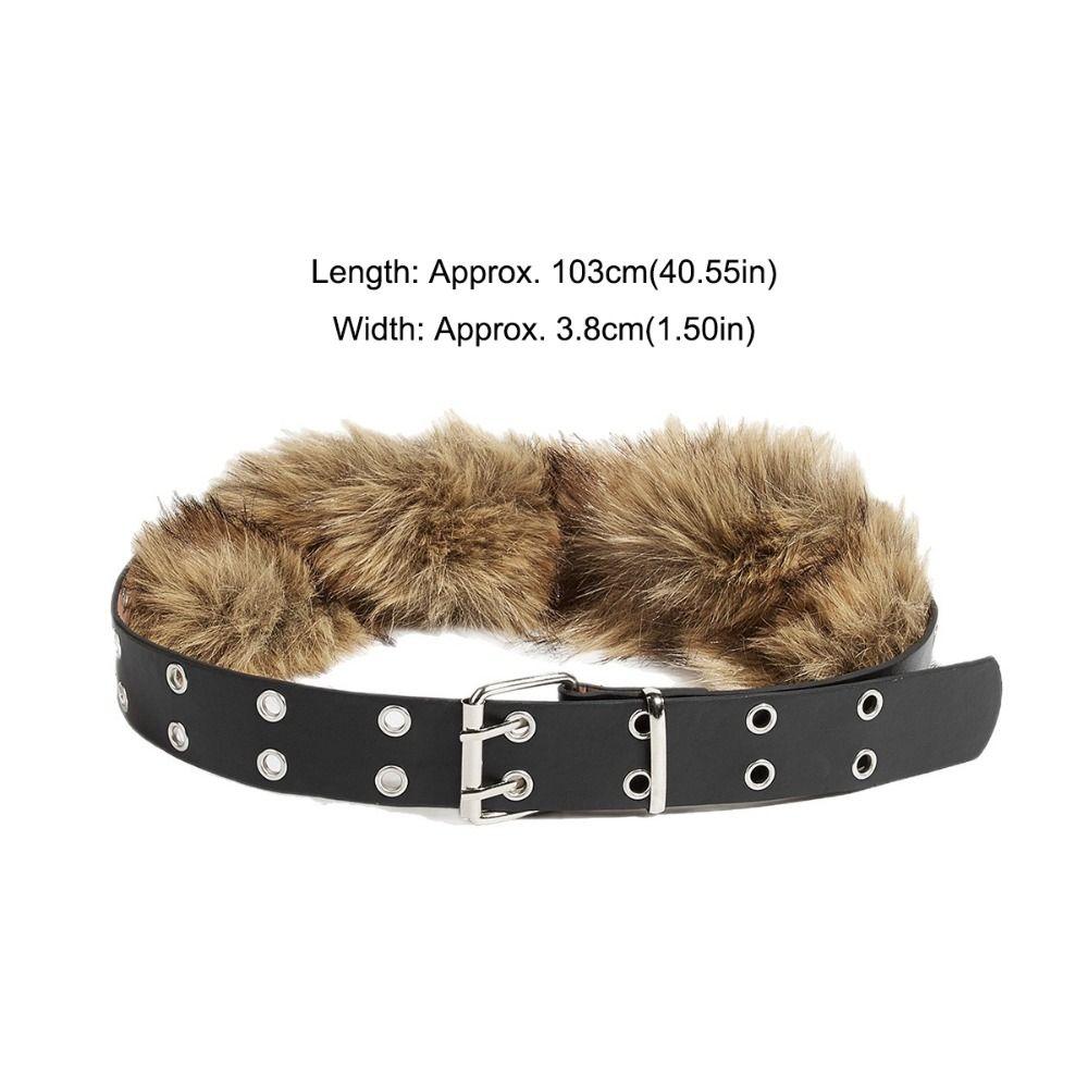 Vintage Trendy Design Faux Fur Belts Y2K All-match Rivet Buttonhole Belt Punk Waist Belts Women Fashion
