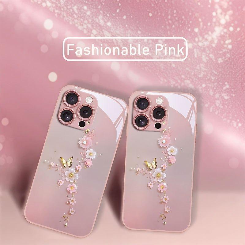 Luxusní kovové tvrzené sklo na telefon s motivem motýla a květin Pro iPhone 11 12 13 14 15 16 17 Pro Max 15 14 Plus 17 Air 17E Kryt