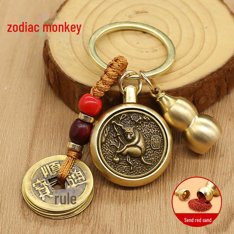 Schlüsselanhänger mit zwölf Sternzeichen, Schlangenwächter, rotierendem Ornament der fünf Kaiser und Buddha