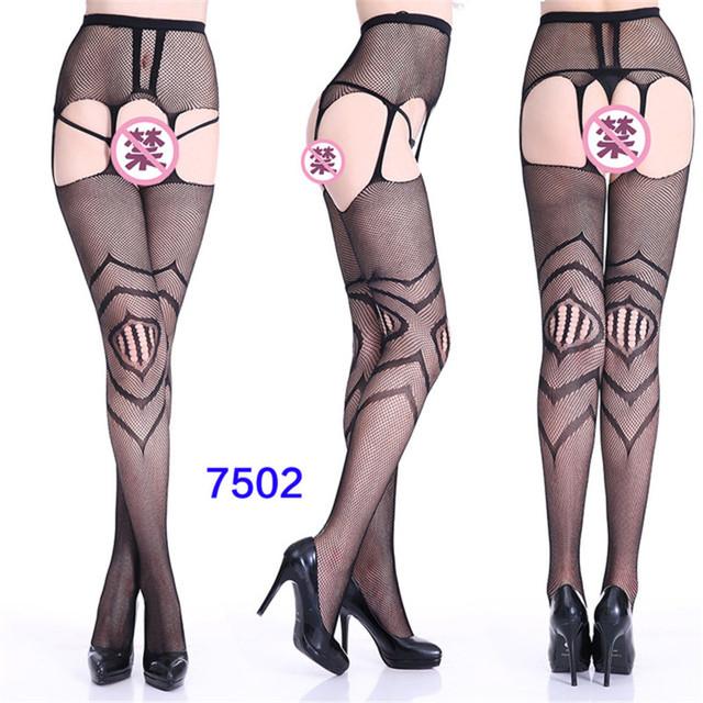 Sexy Lingerie Women's Fishnet Stockings With Garter Belt Summer Thin Lace Patterned Mesh Tights Female Black Suspender Pantyhose