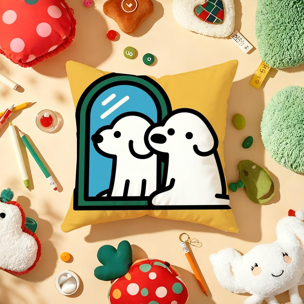 Korea M-Matsui Cute Dog Cushion Cover Plush Fabric Soft Double-Sided Printed Sofa Warm Winter Home Gift Pillow Cover