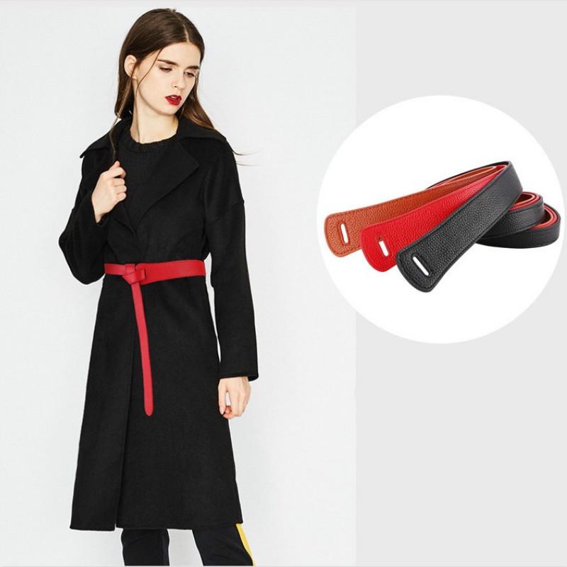 Luxury Female Belt for Women red Bow design Thin PU Leather Jeans Girdles Loop strap belts bownot brown dress coat accessories