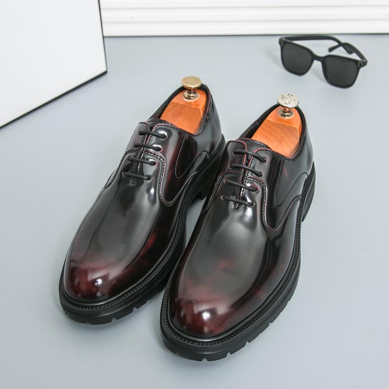 Plus Size Men's Glossy Leather Business Shoes - British Style, Trendy Thick-Soled Formal Wedding Footwear