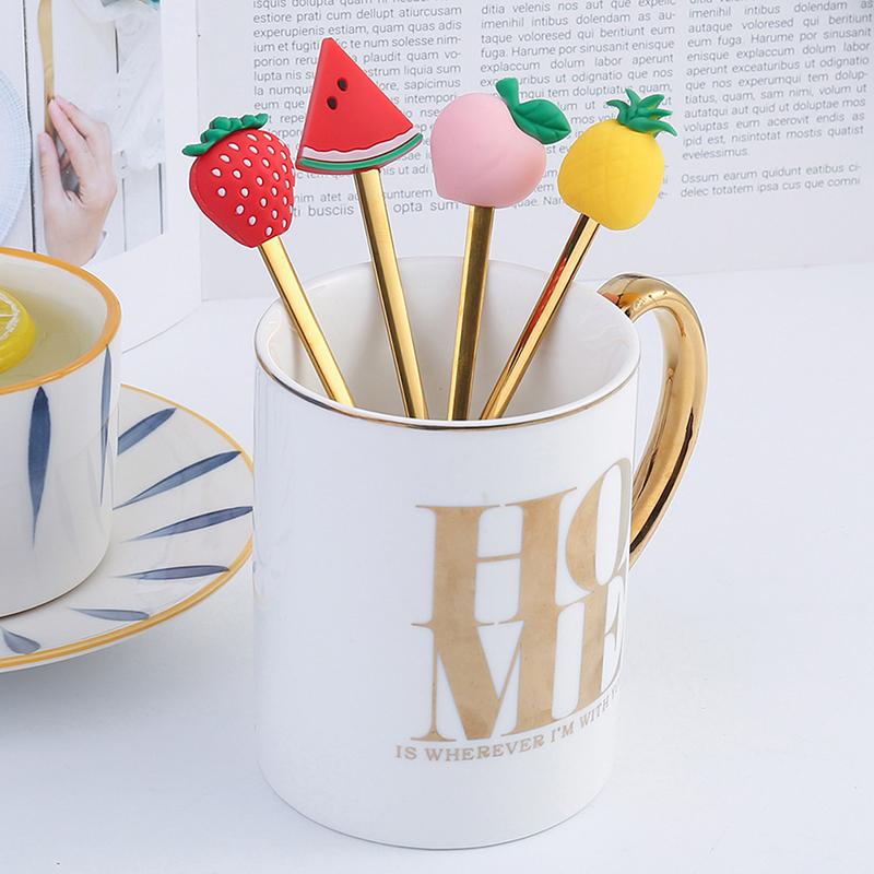 Stainless Steel Spoon Fork Cartoon Fruit Macaron Dessert Spoons Fruit Forks Kids Set Kitchen Accessories