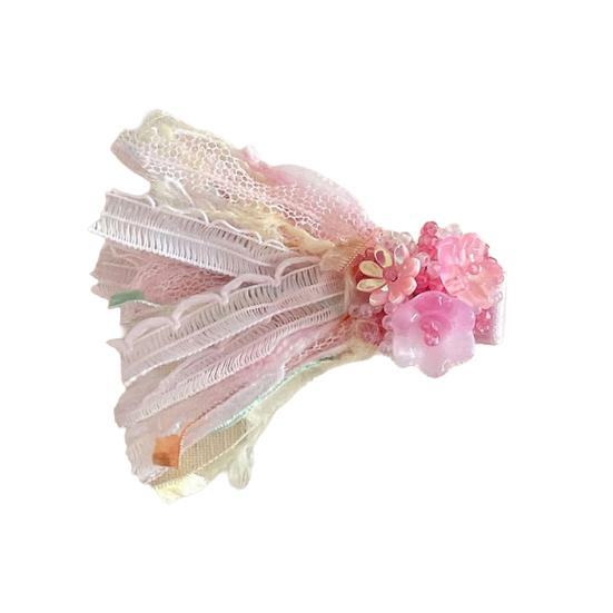 

Girl Hairpin Three-Dimensional Flowers Bead Embellishments Hair Pin Mesh Tassels Strong Grip Hair Clip Hair Styling