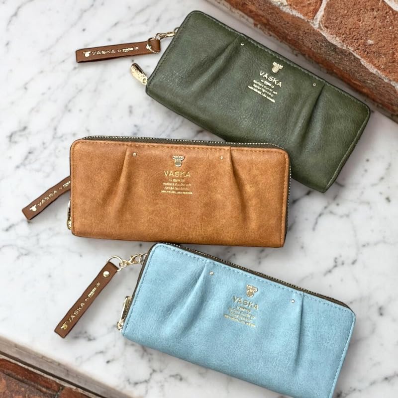 K-PARTS VASKA by moz Roxy Round Zipper Long Wallet, Moz VASKA Moose Wallet, Multi-functional with Card Slots, Perfect Gift for Women, Girls, and