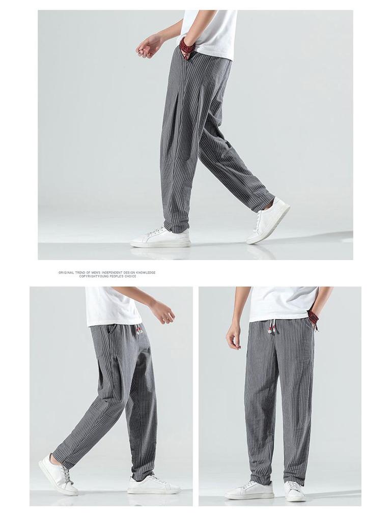 2023 Herrrandiga Harembyxor i Bomull-Linne - Kinesisk/Japansk Stil, Lös Passform, Trendiga, Stora Storlekar Bloomers.