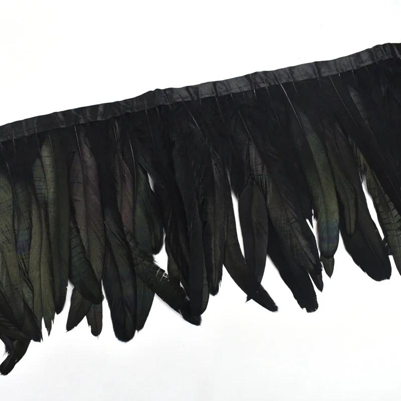 2Meters Rooster Feathers on Tape Trim Tassel Fringe Ribbon White Black Cock Pheasant Chicken Feather Costume Clothing Decoration
