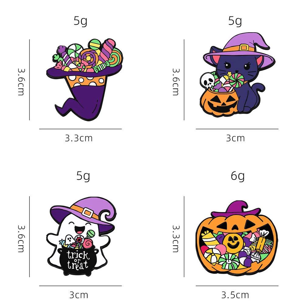 Halloween Ghost Metal Brooches Lapel Pins Candy Wizard Cat Hat Pumpkin Ghost Magic Cartoon Badge Horror Jewelry Friends Gift