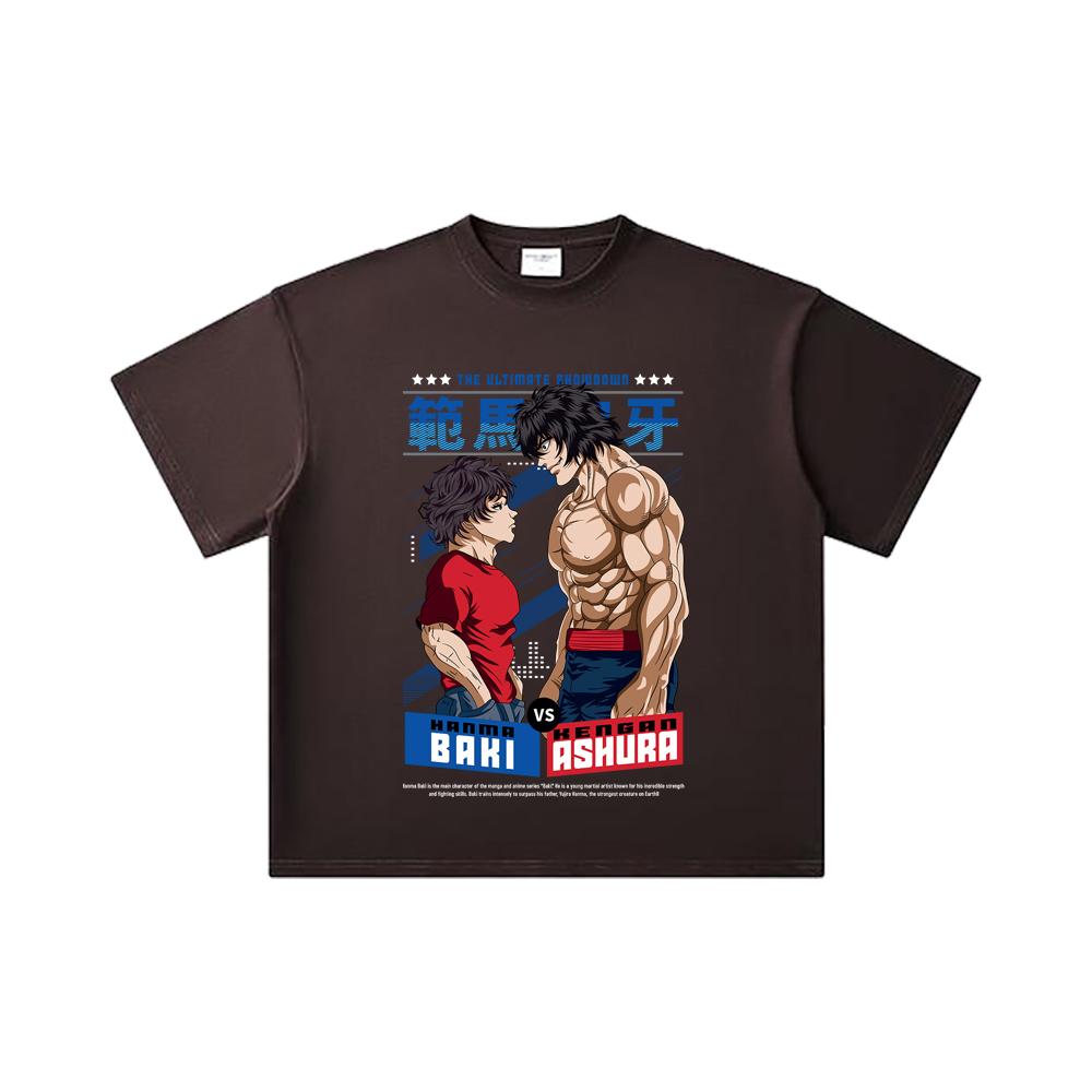 260 GSM Double Yarn 32 Count 100% Cotton Baki V2 Baki Ashura Print Unisex Heavy Cotton T Shirt