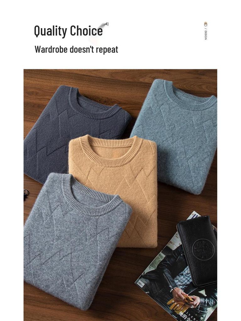 Men's Autumn/Winter Thickened Pure Cashmere Crew Neck Sweater - Business Casual Knit.