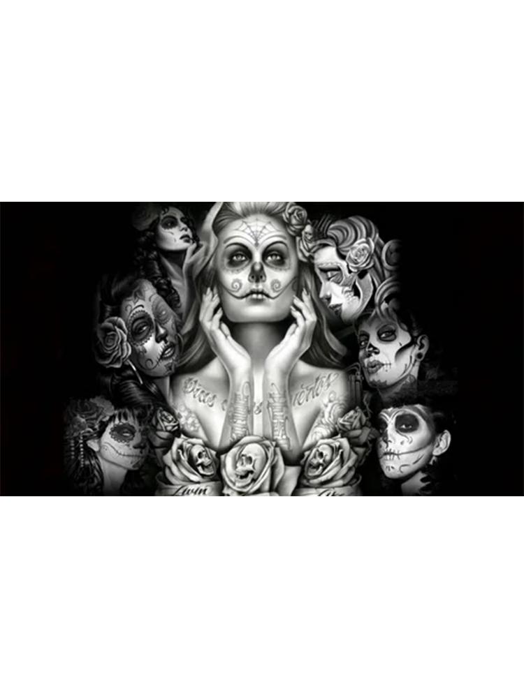 5D DIY Diamond Painting Skull Face Woman Rhinestone Mosaic Tattoo Girl Diamond Embroidery Art Mosaic Home Decor Handmade Gift