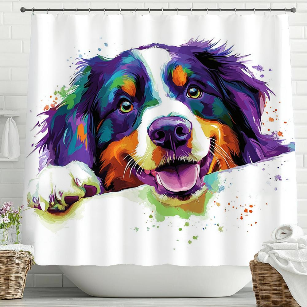 Cat Dog Cow Shower Curtain Set Cute Animal Bathroom Curtains Fabric Christmas Home Bathroom Decor Bathroom Accessories Set