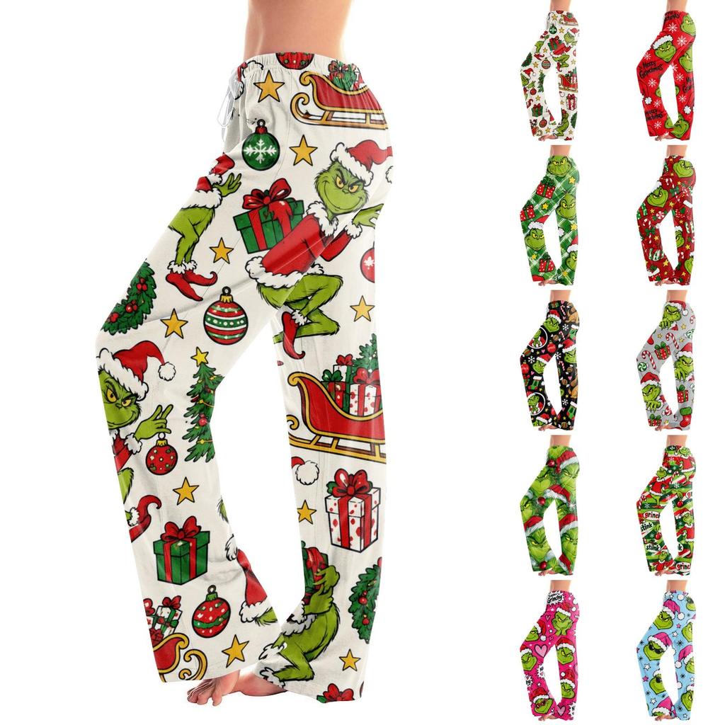 Women's Christmas Print Pants Casual Trousers No Pockets for Holiday