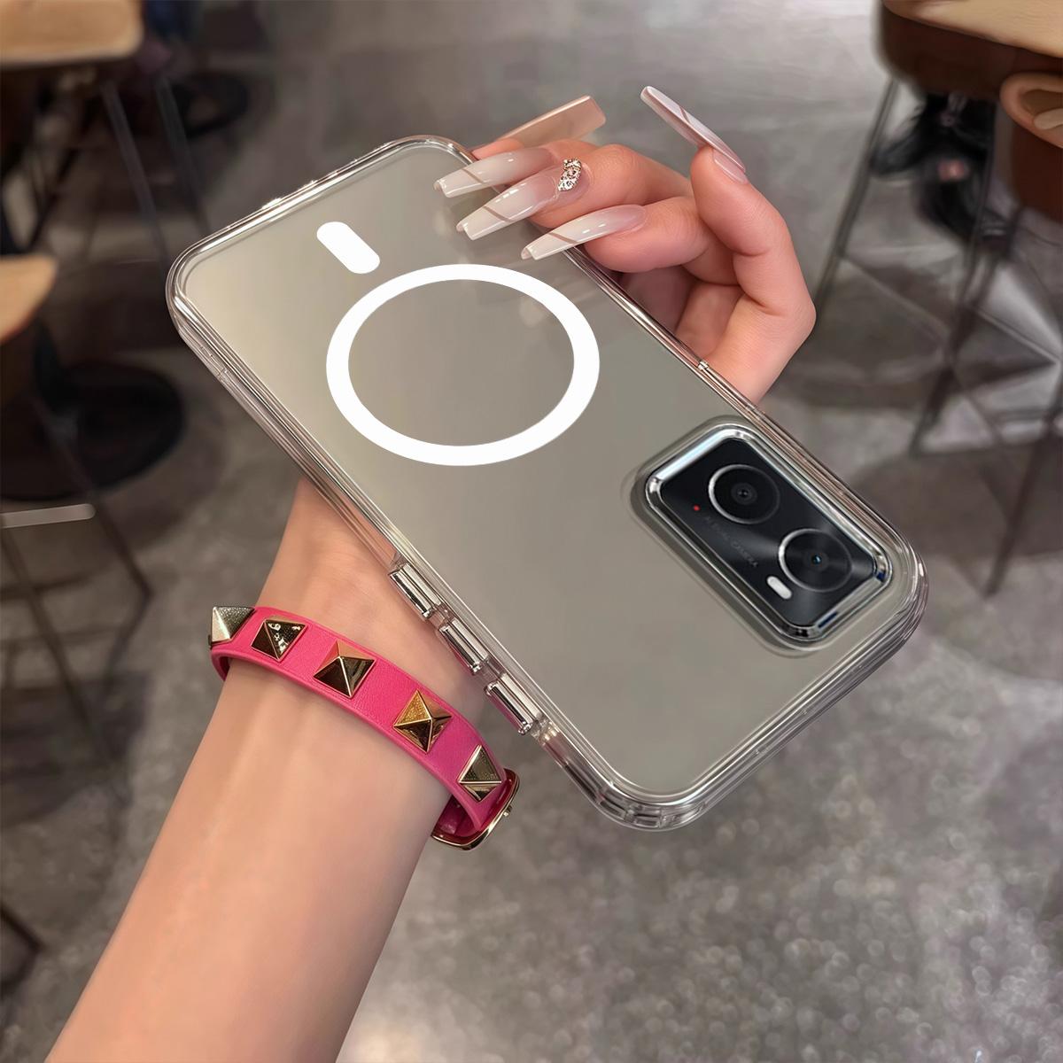 Case for OPPO A76 4G Minimal Semi-Transparent Magnetic Casing Raised Electroplated Lens Bezel Anti-Slip Drop Resistant Protective Shell OPPO A76 4G