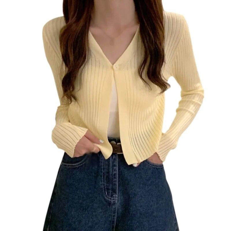 Dámské jednobarevné zapínání na knoflíky s dlouhými rukávy, dámský pletený kardigan