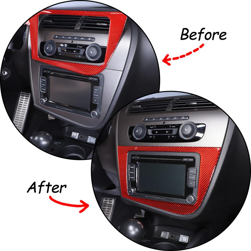 Red Carbon Fiber Dashboard Navigation Cover Trim For Seat Leon 2008-12