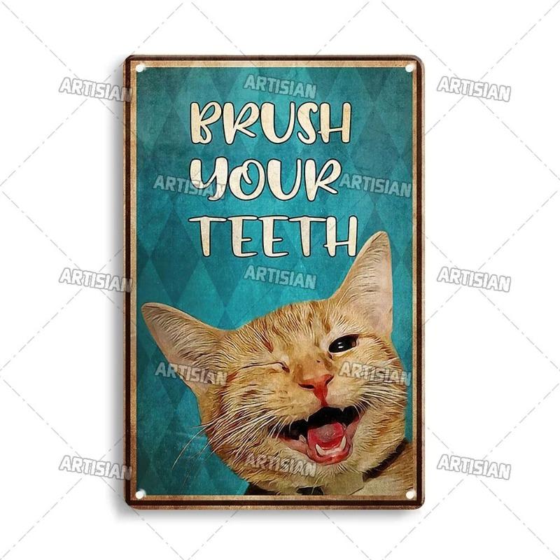 Funny Cat Retro Poster, Aluminum Metal Wall Decor 20x30cm