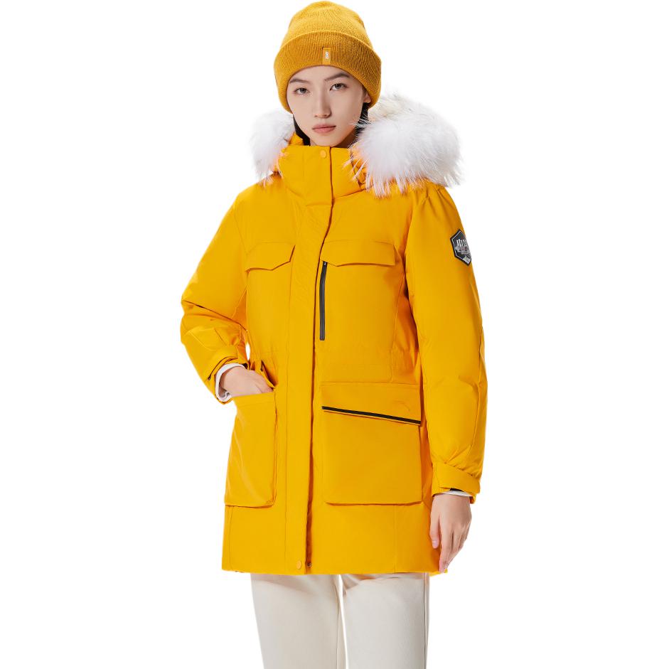 Anta Solid Color Zipper Hooded Water-Resistant Down Jacket Women Outerwear Basic-Black 162417911-3