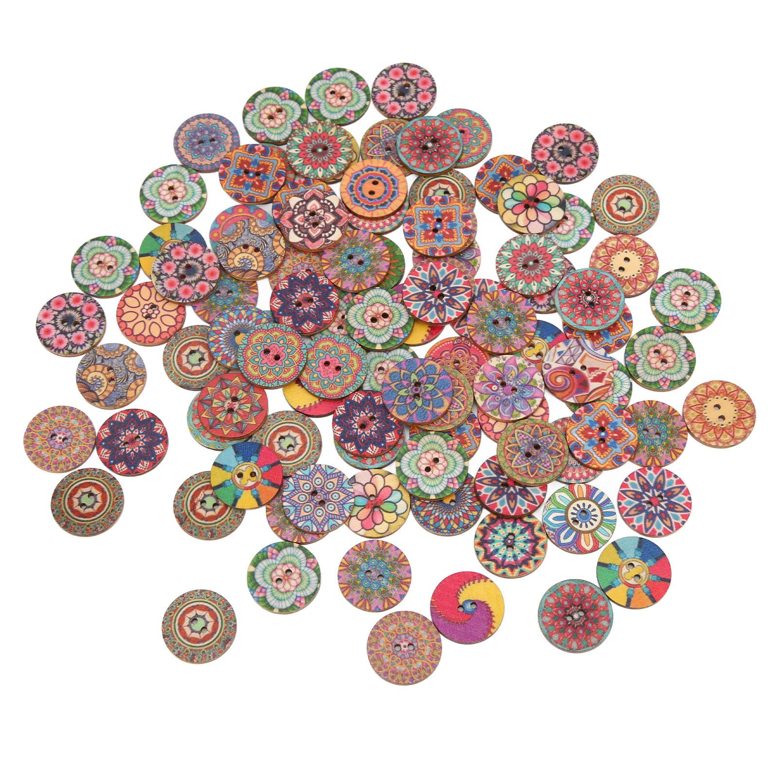 

100 шт. Деревянные пуговицы Европейский стиль Ретро Цветочный узор Прочные 25 мм DIY Аксессуары для шитья