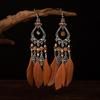 Bohemian Faux Silver Feather Tassel Mosquito Coil Earrings: Summer Retro Ethnic Ear Jewelry