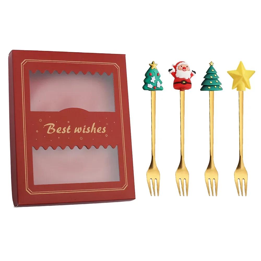 

Рождественский подарочный набор столовых приборов из 4 предметов в виде лося, рождественской елки, снеговика, кофейных ложек, вилки для фруктов, десертной ложки, столовых приборов в подарок