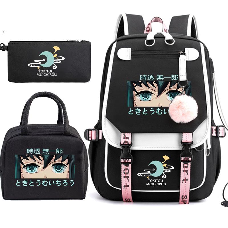 Riman Printed Pencil Bag, Lunch Bag, Schoolbag, Three-in-one, Elementary, Junior High and High School Students Travel Backpack