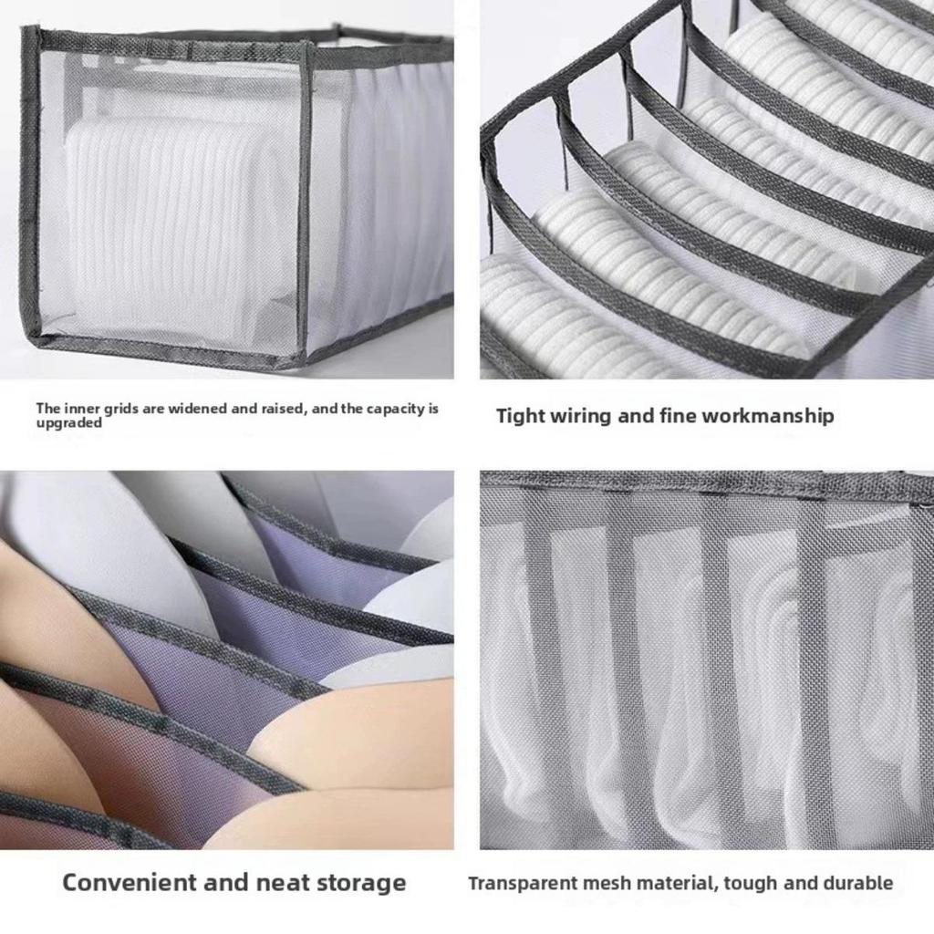 Mesh Storage Box with Divided Compartments for Underwear and Socks