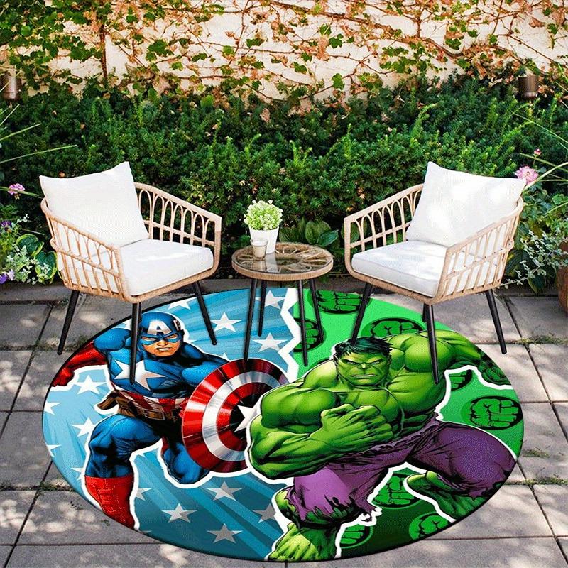 1pc Captain America Round Area Rug - Non-Slip, Machine Washable Polyester Carpet for Living Room & Bedroom Decor
