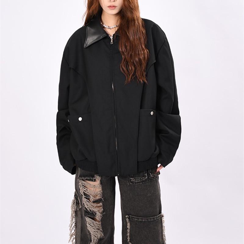 

Унисекс Ретро Куртка в стиле Хай-стрит с отложным воротником и большими карманами - Весна/Осень Свободный крой 3XL чёрный