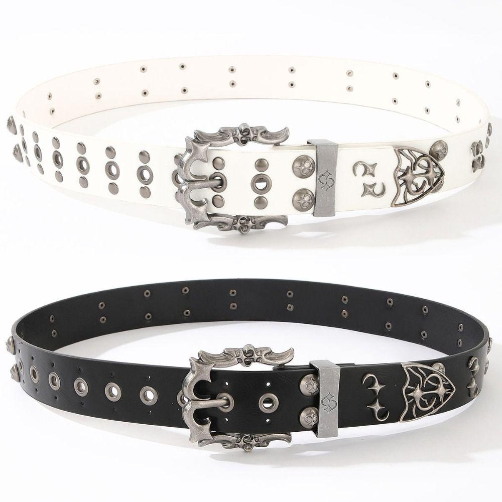 Carved Buckle Rivet Belt Spicy Girl Men Belt Trend Y2K Belt Jeans Accessories