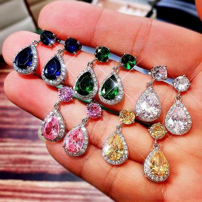 Cao Shi Elegant Water Drop Zircon Earrings With Emerald and Multi-Color Options