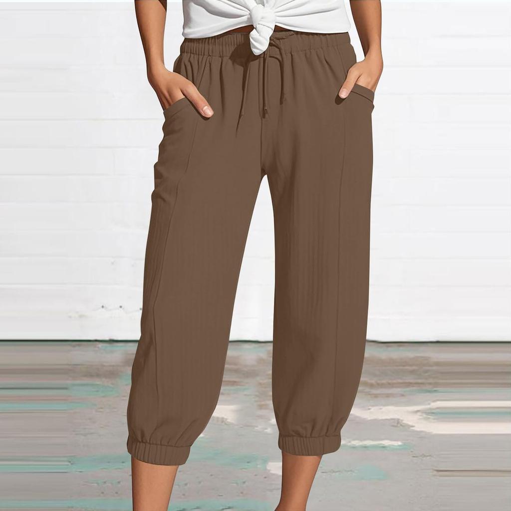 Women's Summer 3/4 Trousers  Summer Trousers With Pockets Causal Loose Trousers Fabric Trousers Sport Leisure Beach Trousers
