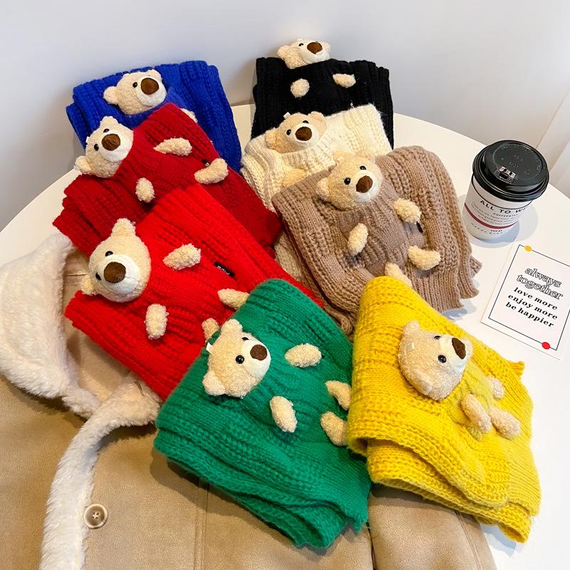 Red Bear Knitted Scarf for Women – Cute, Versatile Neck Warmer for Autumn/Winter | 2025 New Style Gift