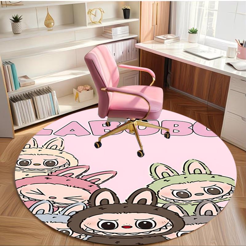 Labubu Print Round Rug, Washable Floor Carpet, For Entryway Dorm Laundry Room Office Study, Home Decor Birthday Christmas Gift