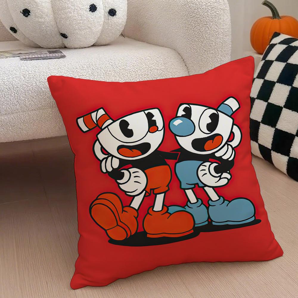 Retro Cartoon American Game CCuphead Cushion Cover Throw Pillow Cover Hidden Button Durable Polyester Chair Cushion
