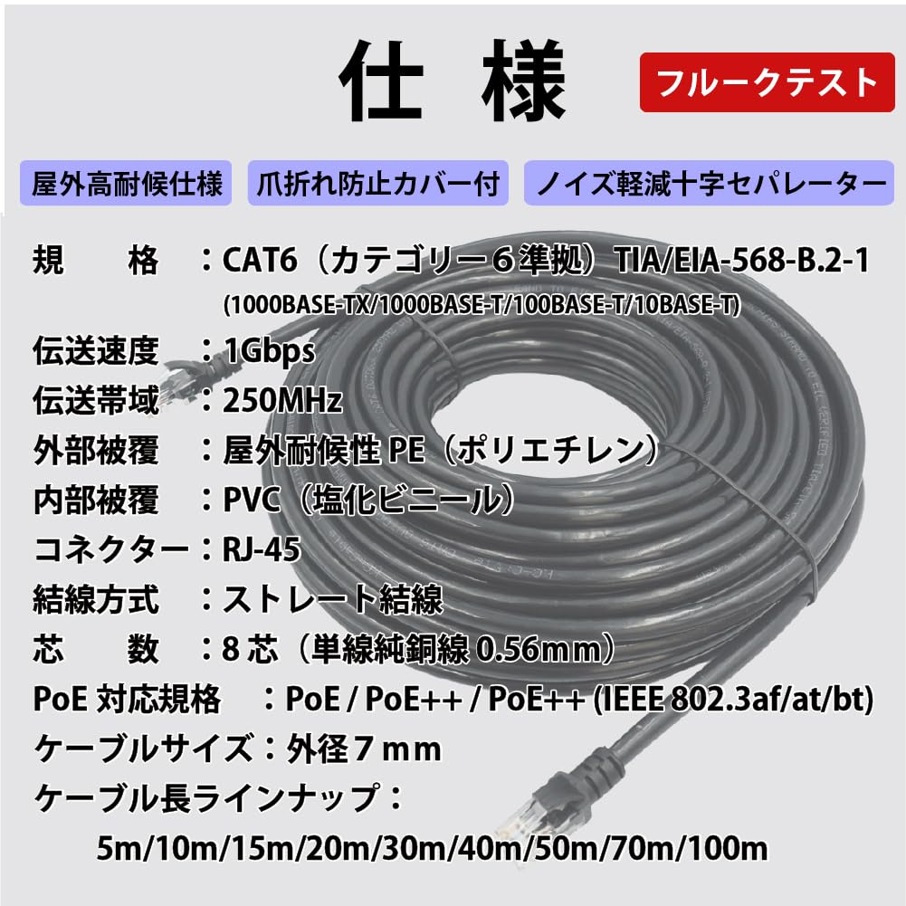 100m CAT6 Outdoor High Durability LAN Cable 30 Years Outdoor Weatherproof PE Double Covering Outdoor Use Reliable Domestic Brand Product For PoE
