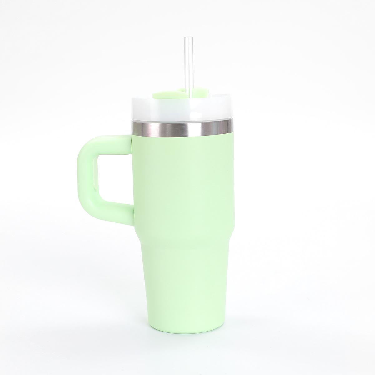 

14 унций Кружка-термос с ручкой для автомобиля из нержавеющей стали 304, портативная для улицы, соломка, стакан Бингба 14oz светло-зеленый