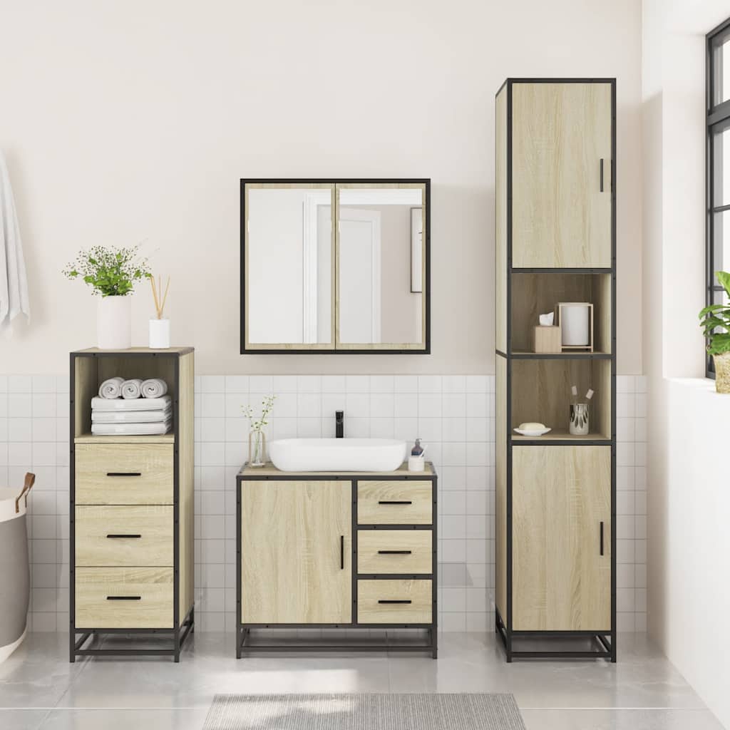 3 Piece Bathroom Furniture Set In Sonoma Oak Particleboard
