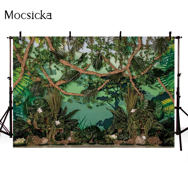 Mocsicka Spring Photography Background Tropical Jungle Tree Decoration Props Baby Shower Children Portrait Photo Backdrop Banner