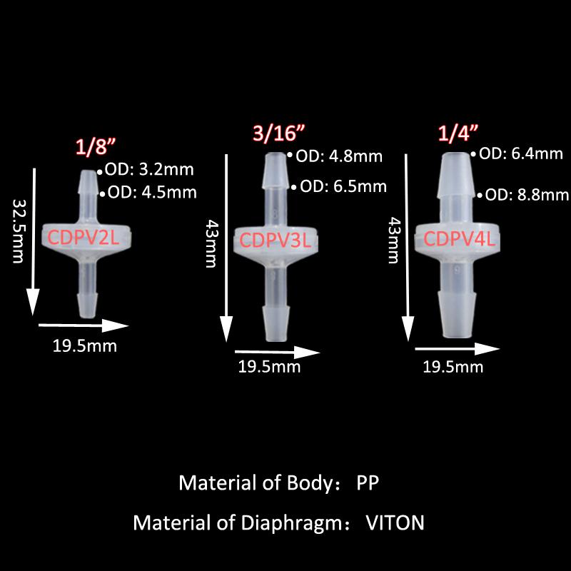 10~100PCS PP plastic non-return valve/ water check valve/ One way valve for Gas Air Liquid Fluids Aquarium medical 1/8 3/16 1/4
