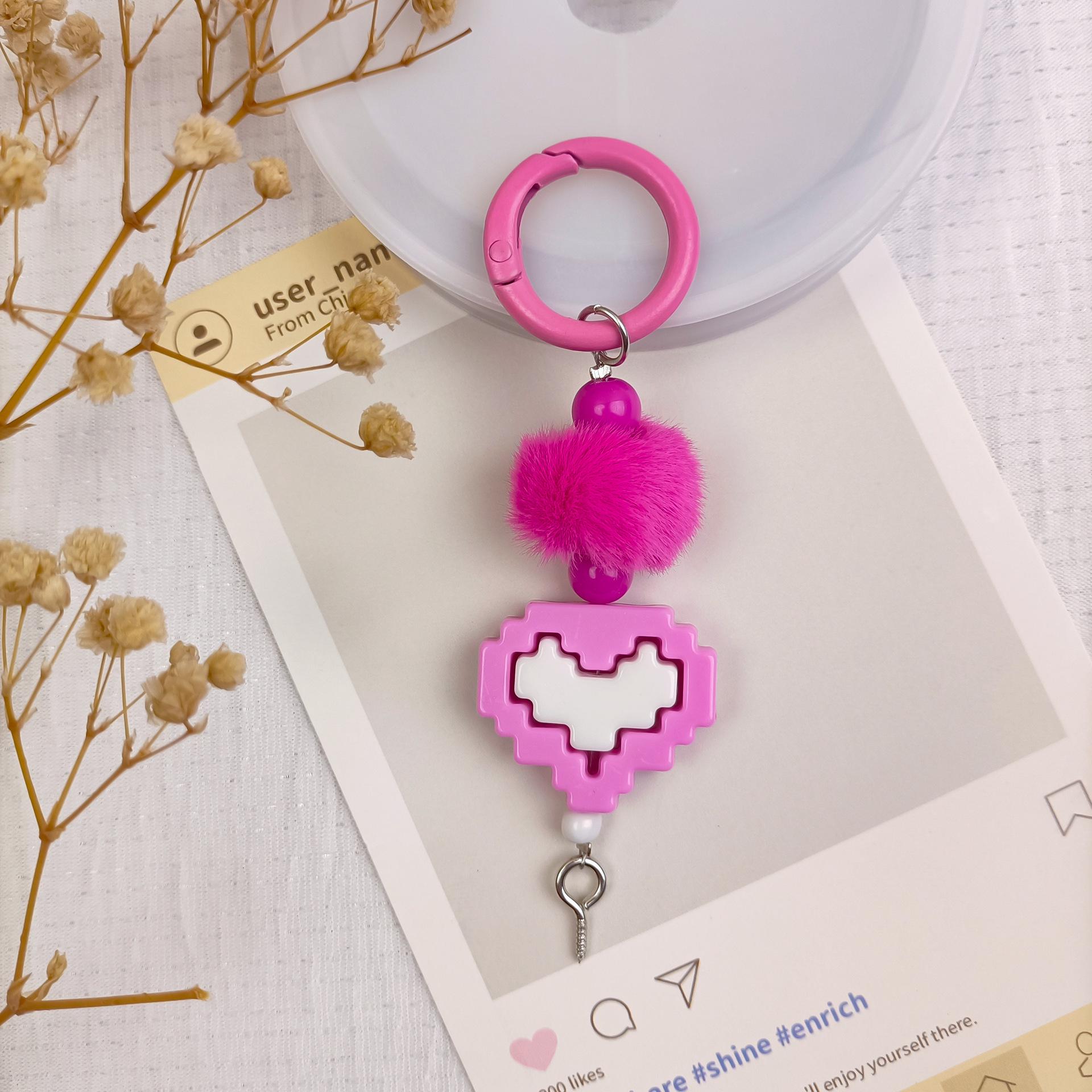 Asymmetrical Cookie Bear & Little Rabbit Heart Coffee Color Earrings & Keychain Set
