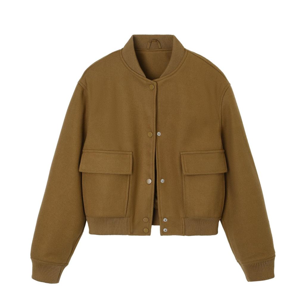 European and American cross-border autumn and winter new women's clothing crew neck fashion American bomber jacket casual versatile woolen jacket