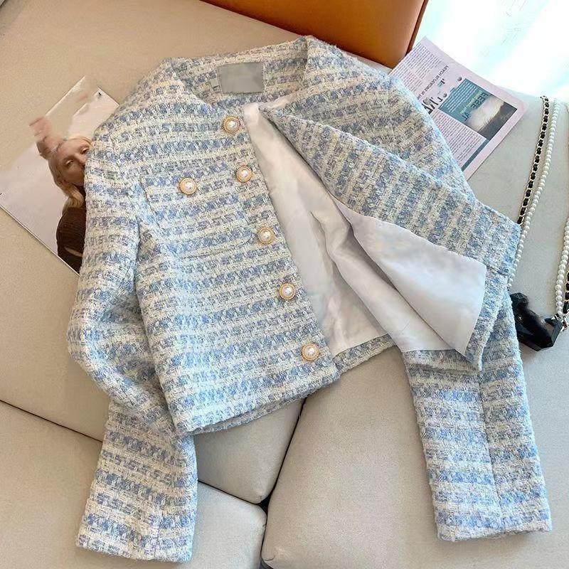 

Осень-зима Женский элегантный твидовый кардиган Короткое пальто с карманом Однобортный пиджак для женщин Свободная верхняя одежда XL
