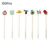 100PCS Disposable Cocktails Picks, Natural Bamboo Stick, with Beach Fruits Palm Trees Decoration, Fruit Picks for Parties And Picnic Plating