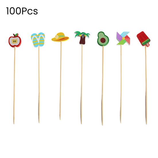 100PCS Disposable Cocktails Picks, Natural Bamboo Stick, with Beach Fruits Palm Trees Decoration, Fruit Picks for Parties And Picnic Plating